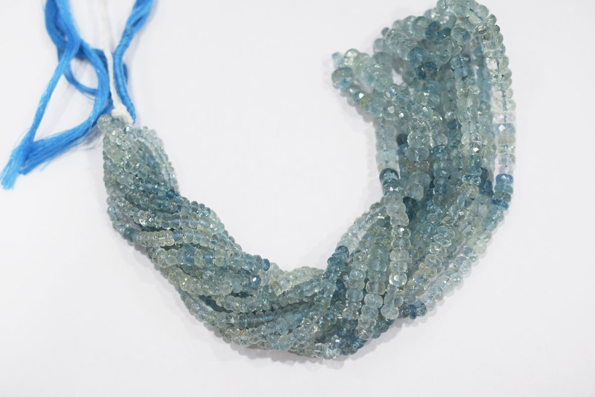 16 Inches Strand, Aquamarine  Shaded Rondelle Faceted beads , Sold By Strand , Size 3.50 To 6.00 mm , 33105
