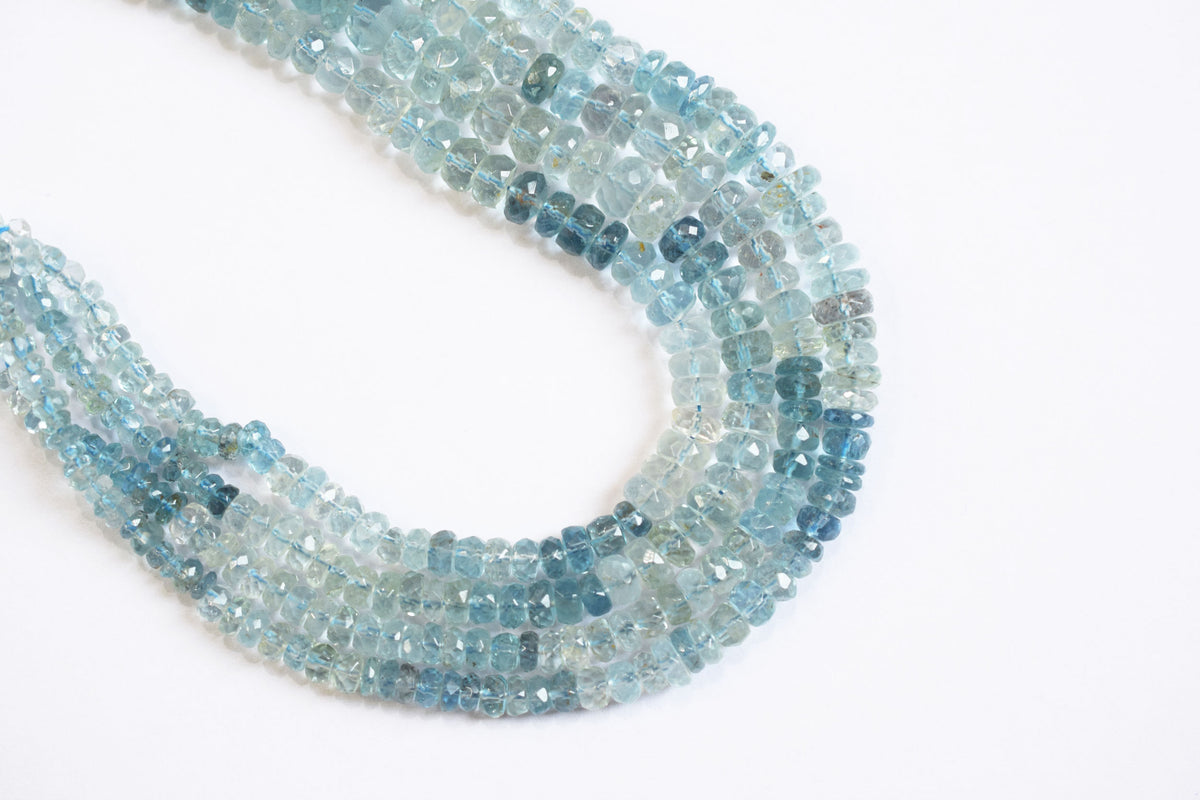 16 Inches Strand, Aquamarine  Shaded Rondelle Faceted beads , Sold By Strand , Size 3.50 To 7.00 mm , 33106