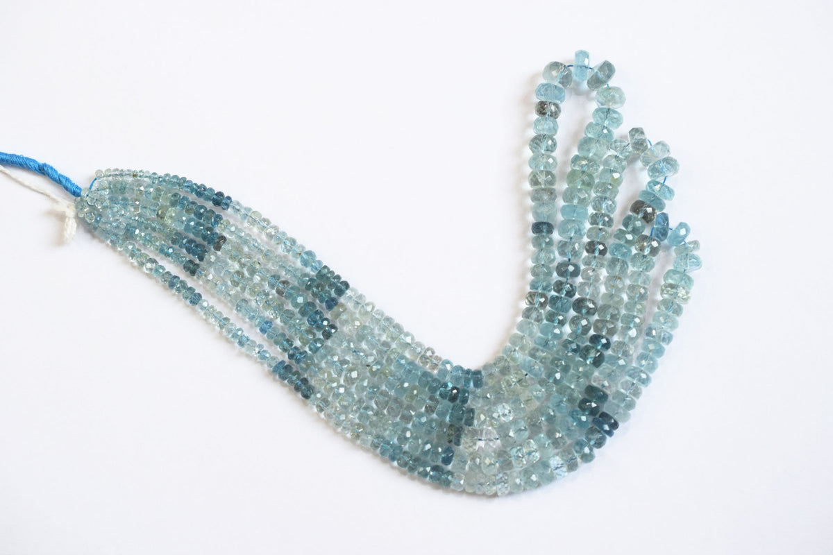 16 Inches Strand, Aquamarine  Shaded Rondelle Faceted beads , Sold By Strand , Size 4.00 To 9.00 mm , 33107