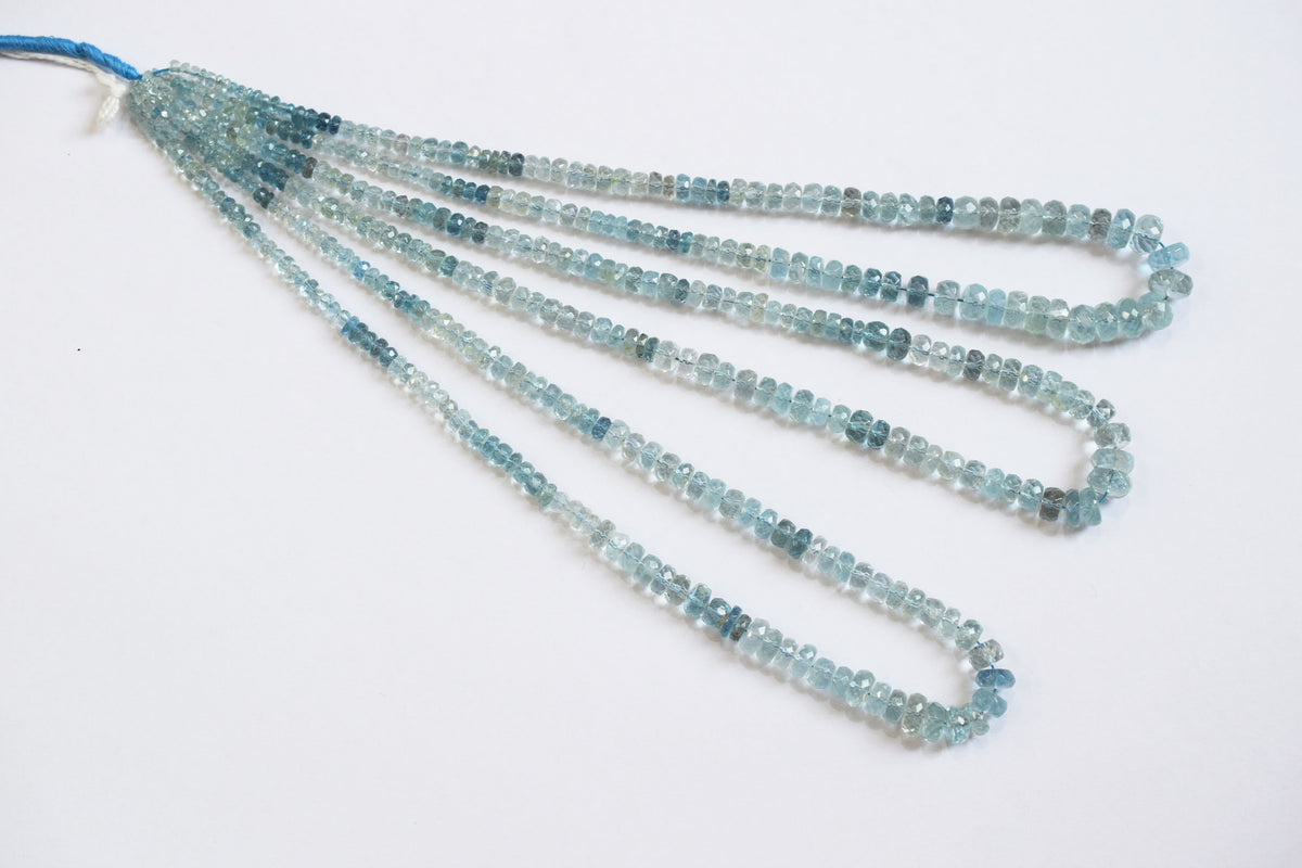 16 Inches Strand, Aquamarine  Shaded Rondelle Faceted beads , Sold By Strand , Size 4.00 To 9.00 mm , 33107
