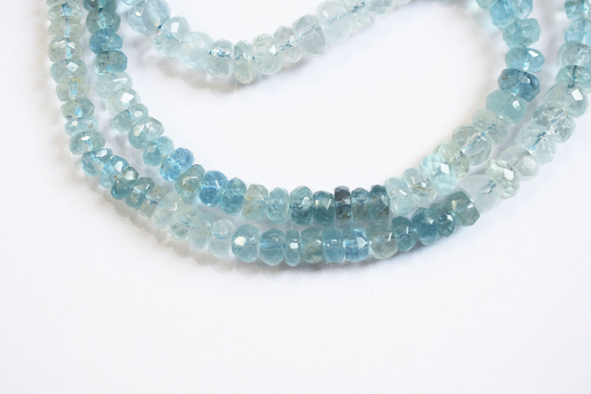 16 Inches Strand, Aquamarine  Shaded Rondelle Faceted beads , Sold By Strand , Size 3.00 To 5.00 mm , 33108