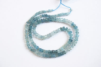 16 Inches Strand, Aquamarine  Shaded Rondelle Faceted beads , Sold By Strand , Size 3.00 To 5.00 mm , 33108