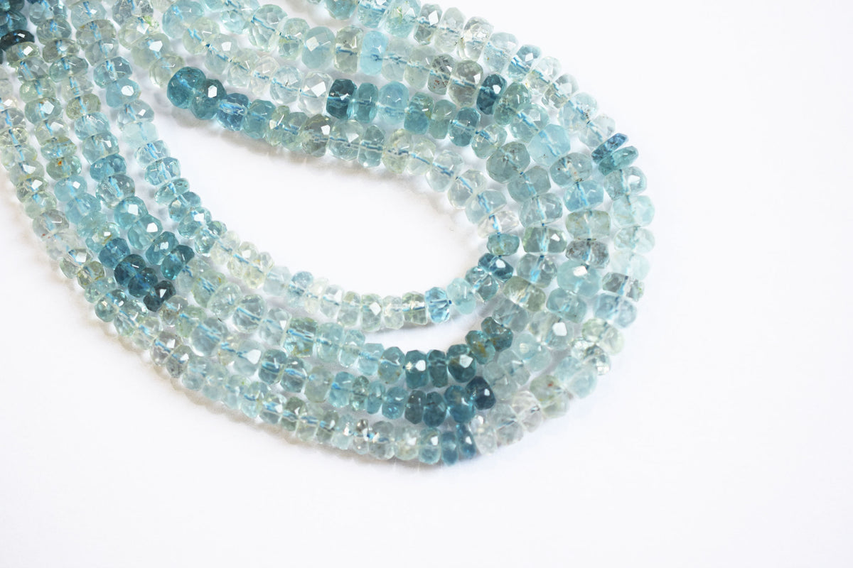 16 Inches Strand, Aquamarine  Shaded Rondelle Faceted beads , Sold By Strand , Size 3.50 To 5.00 mm , 33109 (Copy)