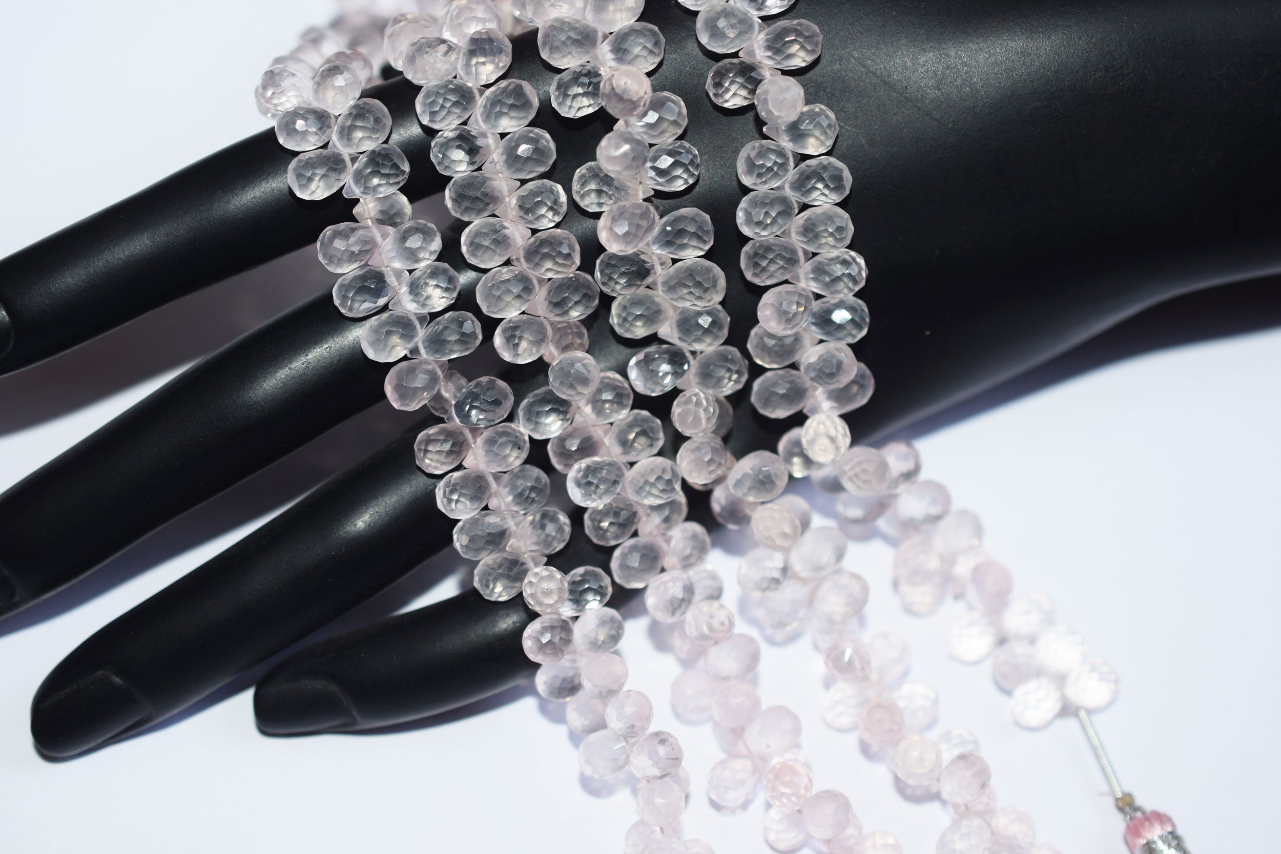 Beautiful Rose Quartz Drops Faceted Beads, Rose Quartz Drops Briolettes, Sold By Strand , 5.00x7.00 to 5.50x7.50 mm,  7 Inches, 33212