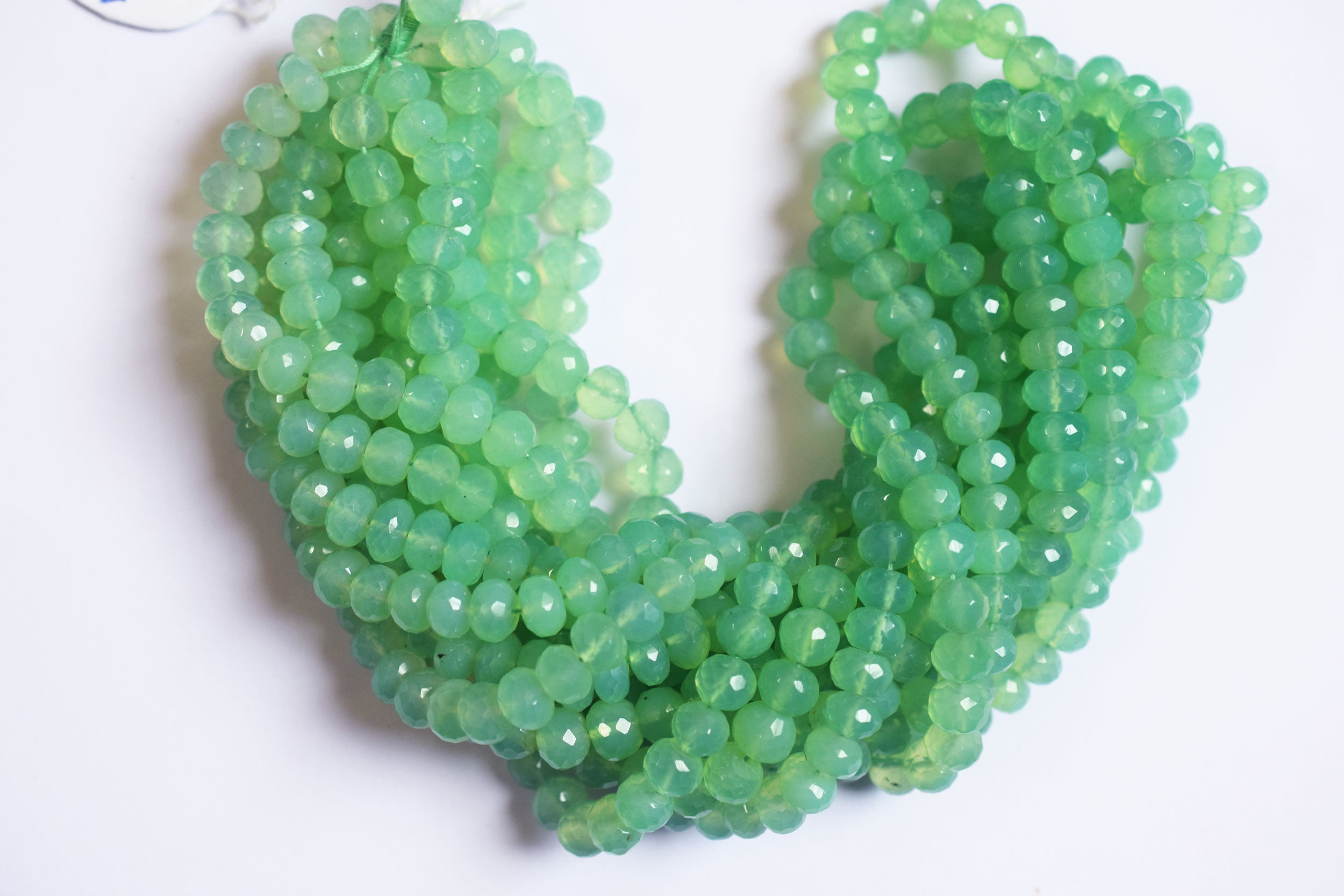 Chrysoprase Chalcedony Faceted Rondelle Gemstone Beads, Green Chrysoprase Chalcedony Beads, 17 Inches , Sold By Strand, 7.25 mm , 33216