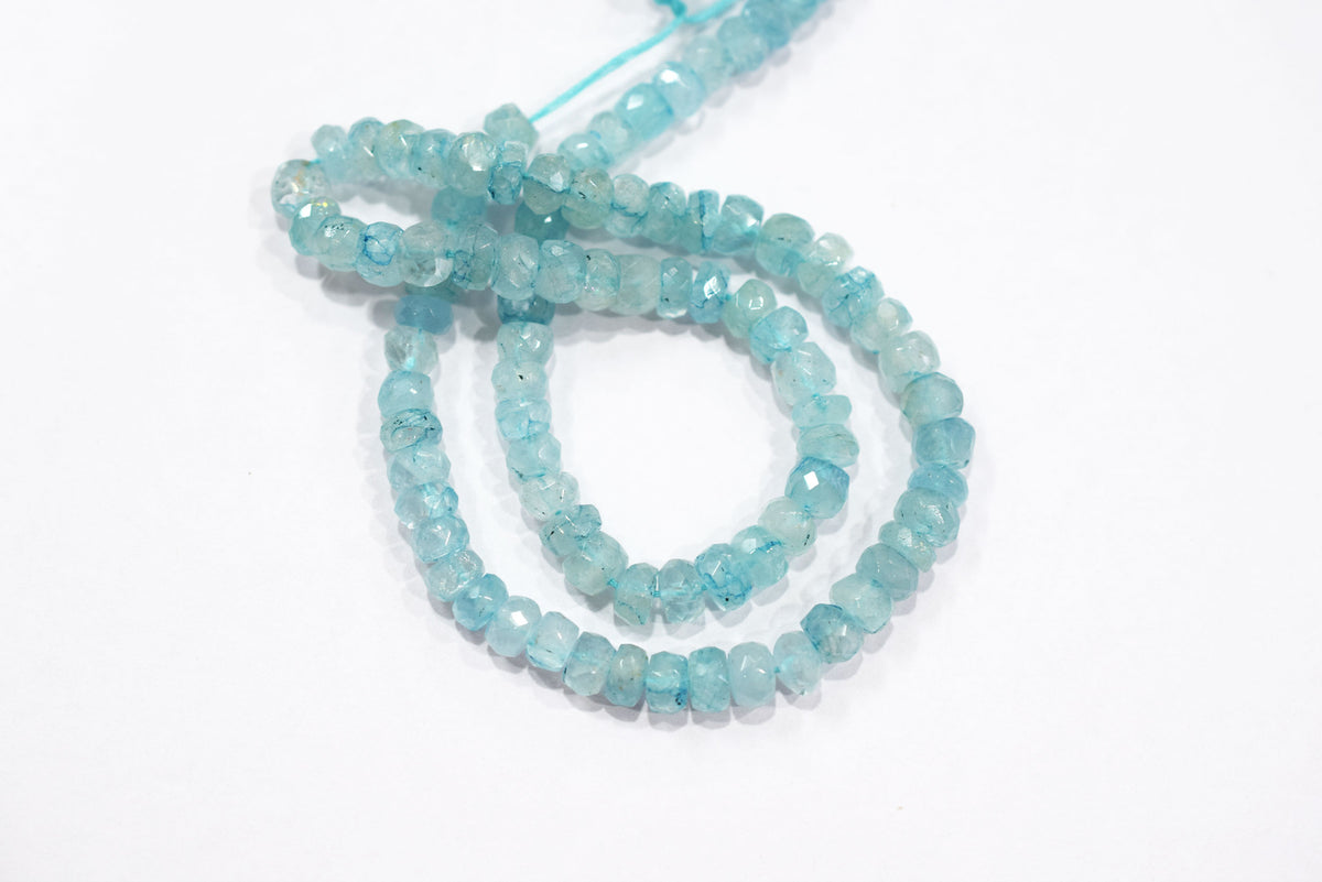 Natural Aquamarine Shaded Rondelle Faceted Beads Strand, 15 Inches Strand, Size 6.00 To 6.50 mm, Sold By Strand , 33150