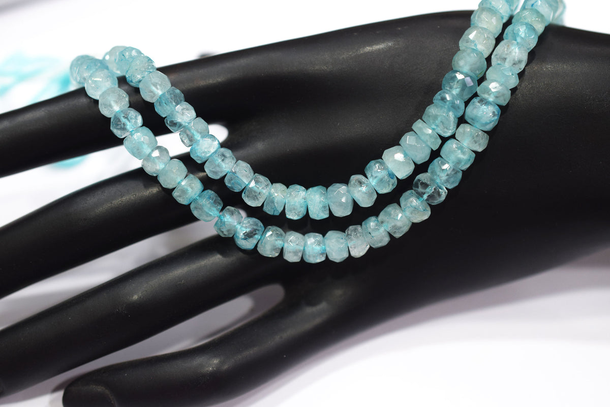 Natural Aquamarine Shaded Rondelle Faceted Beads Strand, 15 Inches Strand, Size 6.00 To 6.50 mm, Sold By Strand , 33150