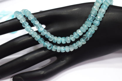 Natural Aquamarine Shaded Rondelle Faceted Beads Strand, 15 Inches Strand, Size 6.00 To 6.50 mm, Sold By Strand , 33150