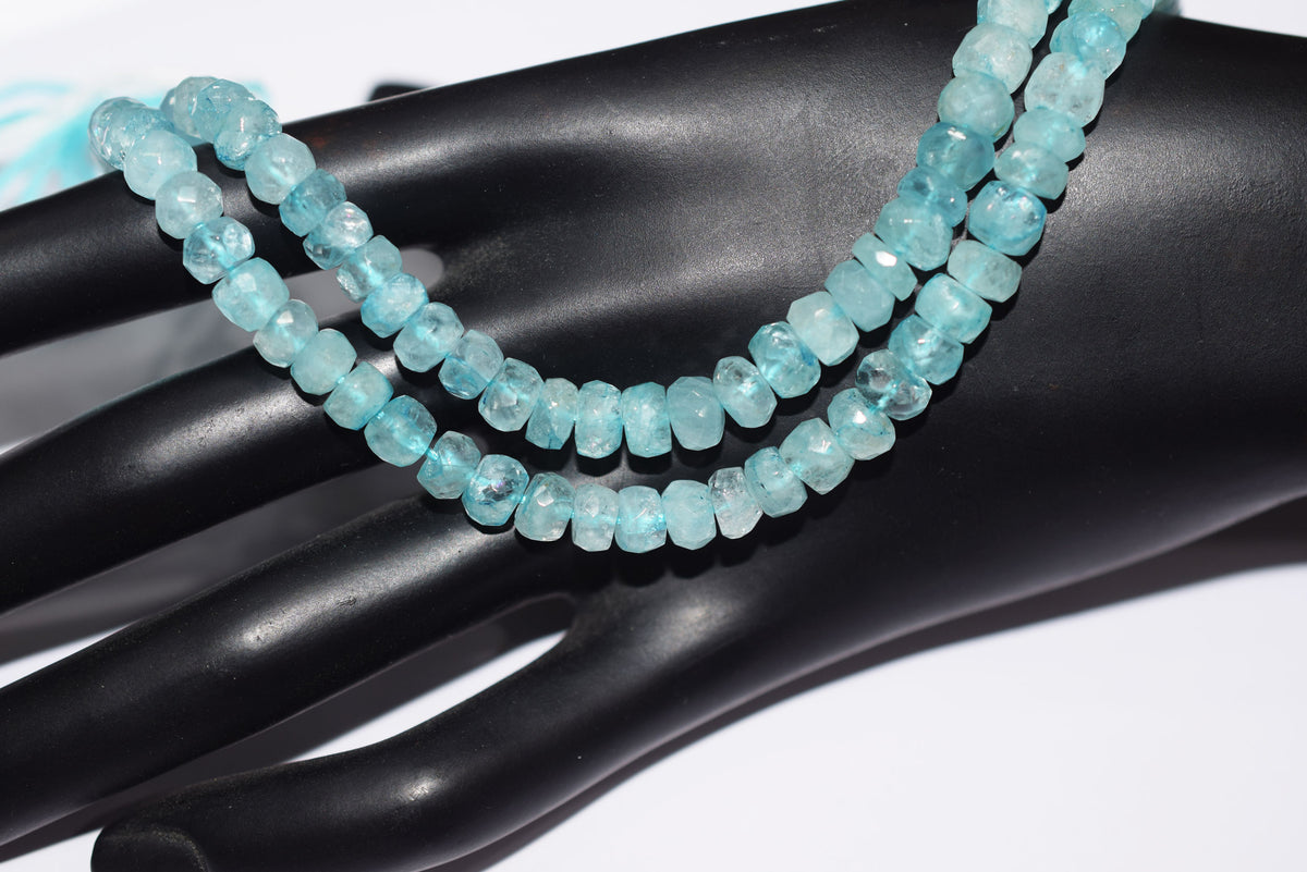 Natural Aquamarine Shaded Rondelle Faceted Beads Strand, 15 Inches Strand, Size 6.00 To 6.50 mm, Sold By Strand , 33150