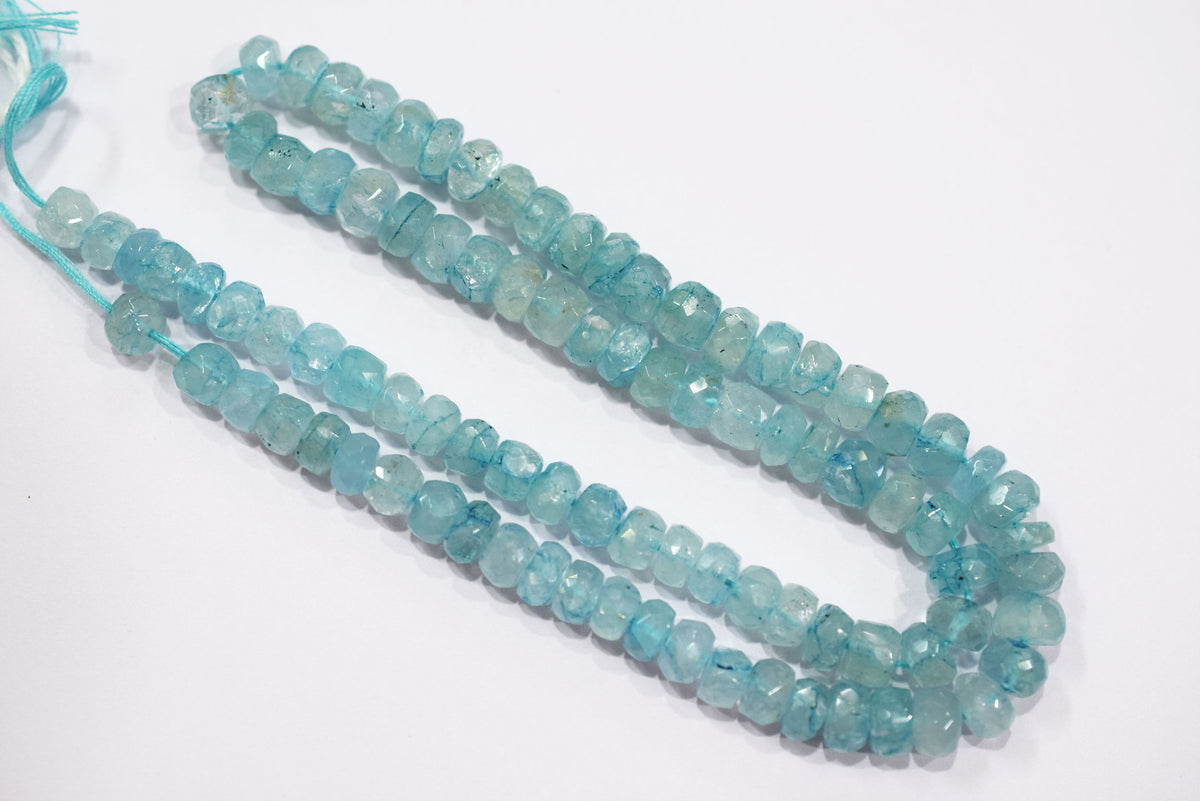 Natural Aquamarine Shaded Rondelle Faceted Beads Strand, 15 Inches Strand, Size 6.00 To 6.50 mm, Sold By Strand , 33150