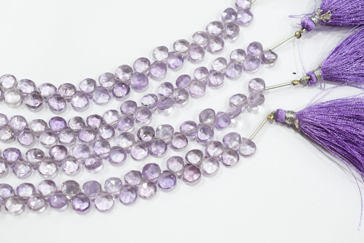 Natural Pink Amethyst Heart Faceted Beads, Pink Amethyst 8 Inches Briolettes, Sold By Strand ,6.00x6.00 - 6.50x6.50 mm , 33151