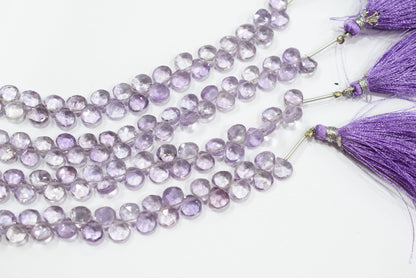 Natural Pink Amethyst Heart Faceted Beads, Pink Amethyst 8 Inches Briolettes, Sold By Strand ,6.00x6.00 - 6.50x6.50 mm , 33151