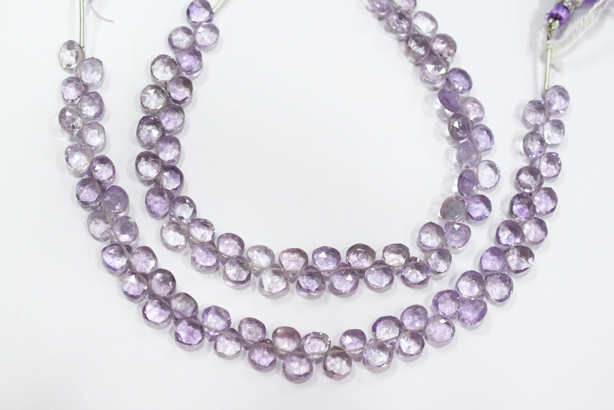 Natural Pink Amethyst Heart Faceted Beads, Pink Amethyst 8 Inches Briolettes, Sold By Strand ,6.00x6.00 - 6.50x6.50 mm , 33151