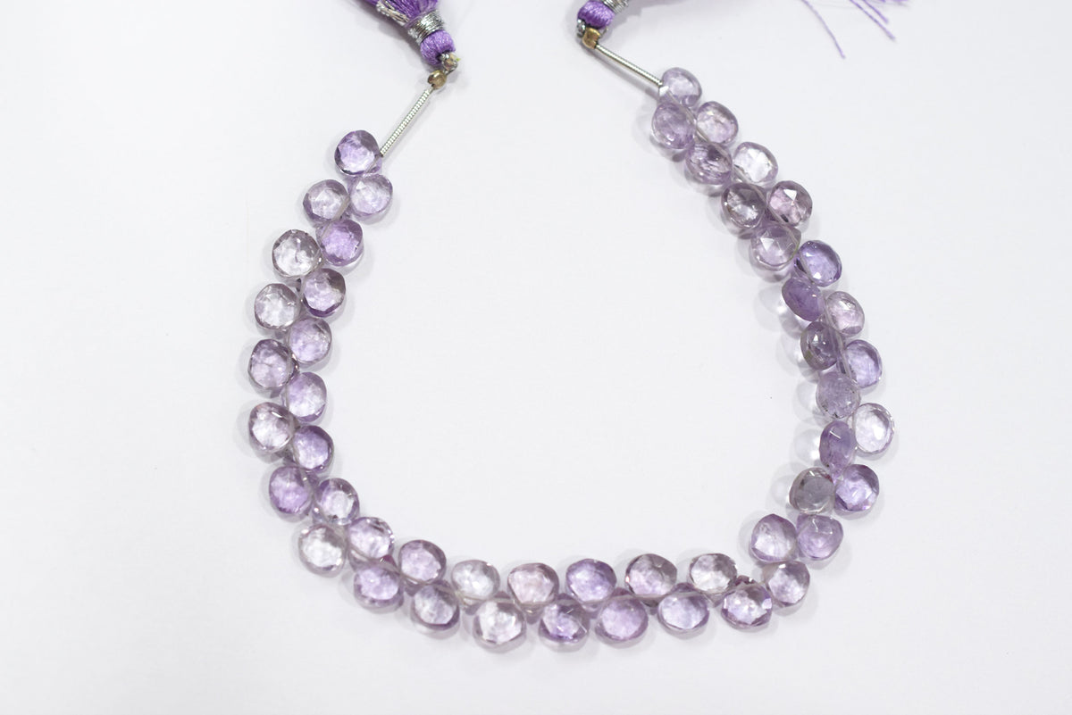 Natural Pink Amethyst Heart Faceted Beads, Pink Amethyst 8 Inches Briolettes, Sold By Strand ,6.00x6.00 - 6.50x6.50 mm , 33151