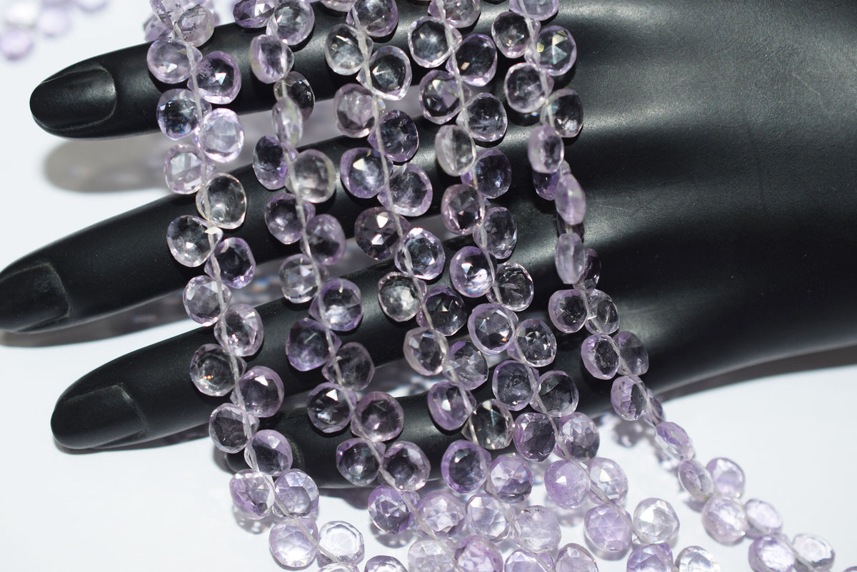 Natural Pink Amethyst Heart Faceted Beads, Pink Amethyst 8 Inches Briolettes, Sold By Strand ,6.00x6.00 - 6.50x6.50 mm , 33151