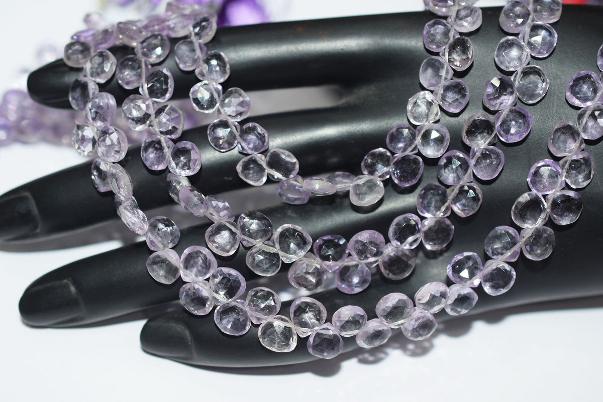 Natural Pink Amethyst Heart Faceted Beads, Pink Amethyst 8 Inches Briolettes, Sold By Strand ,6.00x6.00 - 6.50x6.50 mm , 33151