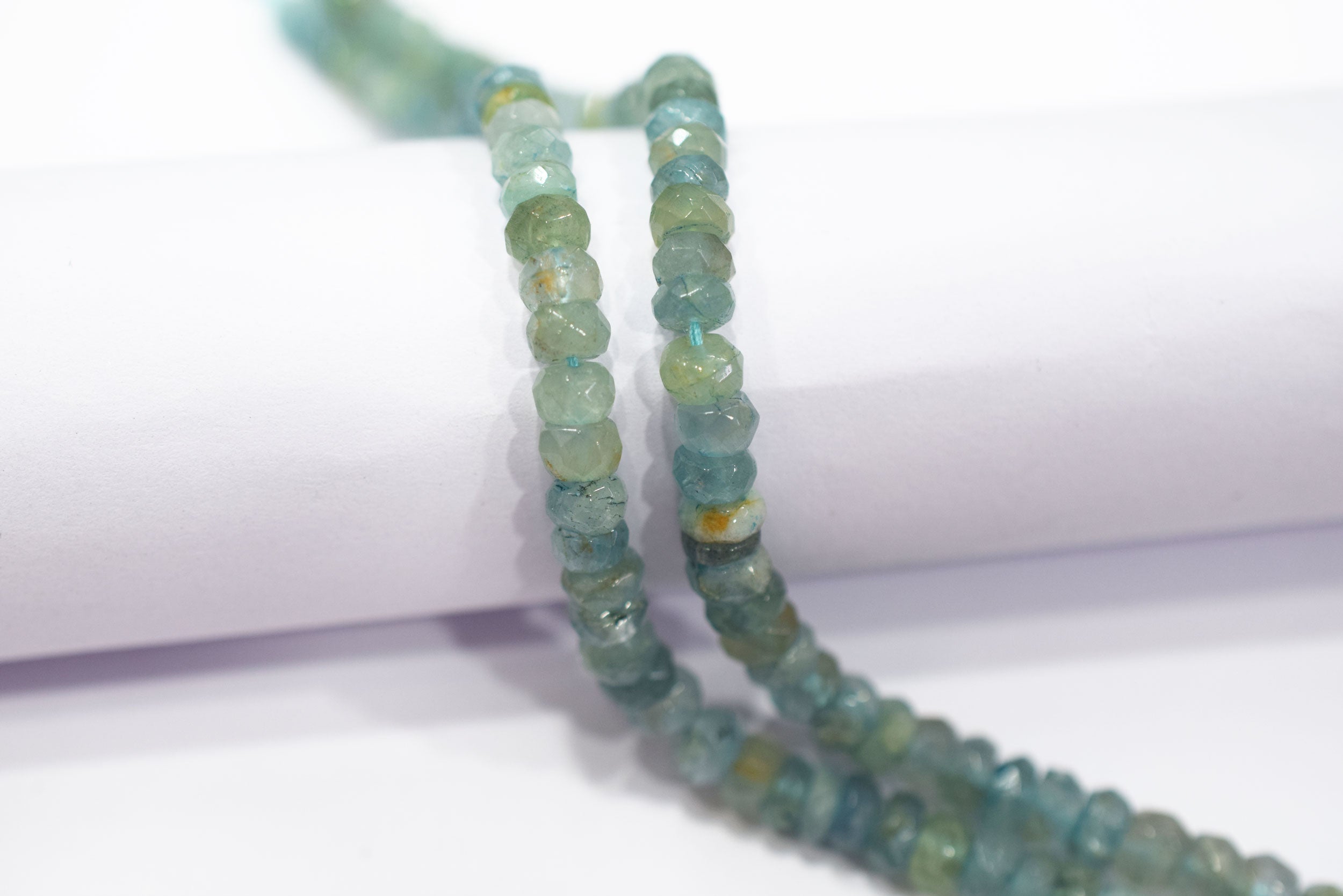 Aquamarine Shaded Rondelle Faceted Beads Strands, 15 Inches Strand, Size 5.00 To 6.50 mm, Sold By Strand , 33154