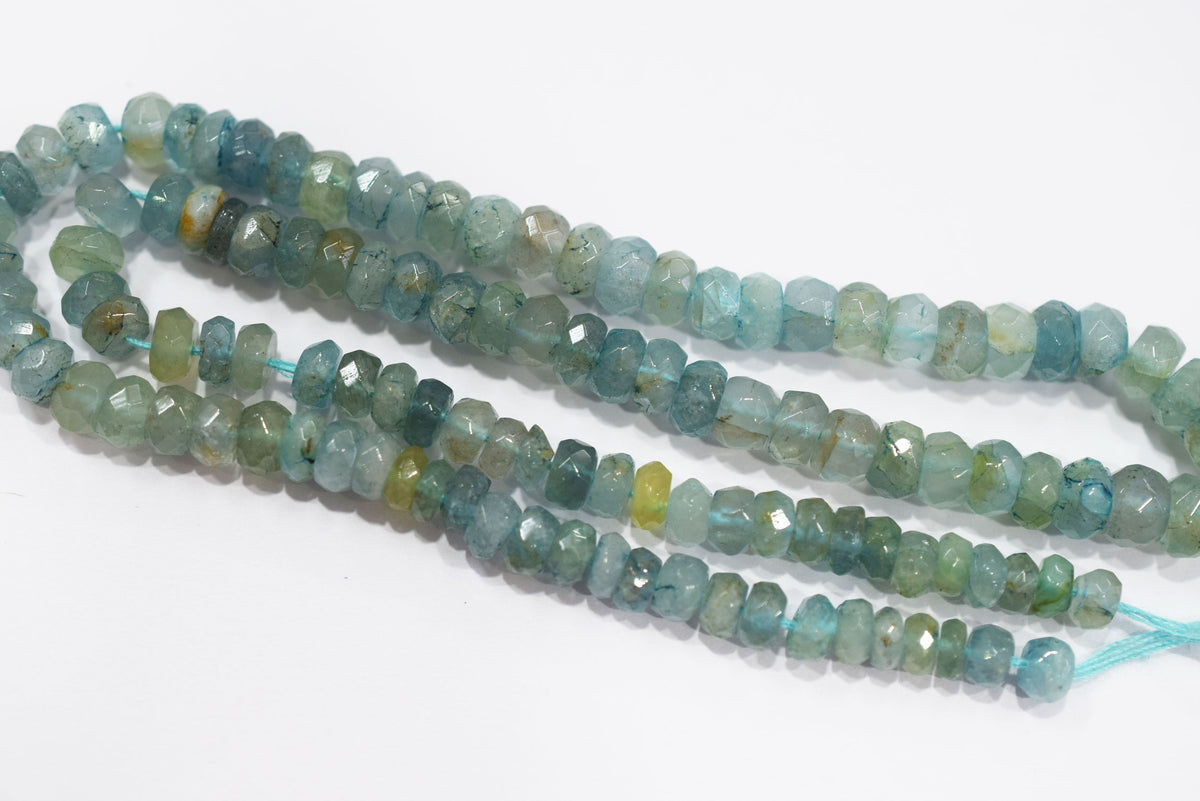 Aquamarine Shaded Rondelle Faceted Beads Strands, 15 Inches Strand, Size 5.00 To 6.50 mm, Sold By Strand , 33154