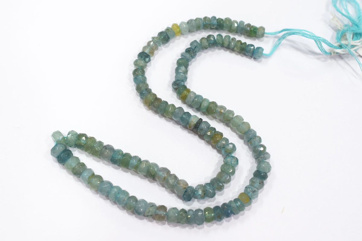 Aquamarine Shaded Rondelle Faceted Beads Strands, 15 Inches Strand, Size 5.00 To 6.50 mm, Sold By Strand , 33154