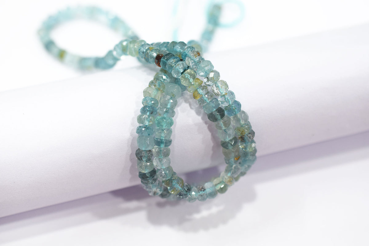Natural Aquamarine Shaded Rondelle Faceted Beads Strands, 18 Inches Strand, Size 5.00 mm, Sold By Strand , 33155