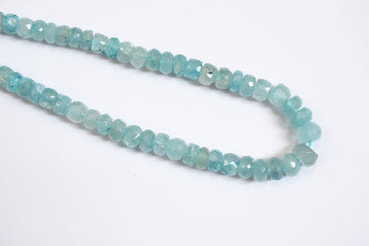 Natural Aquamarine 6.00 To 8.00 mm Shaded Rondelle Faceted Beads , Aquamarine 15 Inches Strand, Sold By Strand , 33156