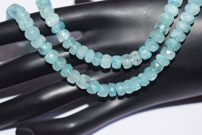 Natural Aquamarine 6.00 To 8.00 mm Shaded Rondelle Faceted Beads , Aquamarine 15 Inches Strand, Sold By Strand , 33156