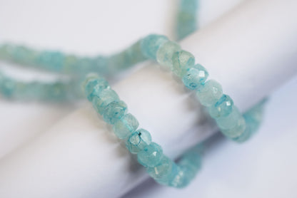 Natural Aquamarine 6.00 To 8.00 mm Shaded Rondelle Faceted Beads , Aquamarine 15 Inches Strand, Sold By Strand , 33156