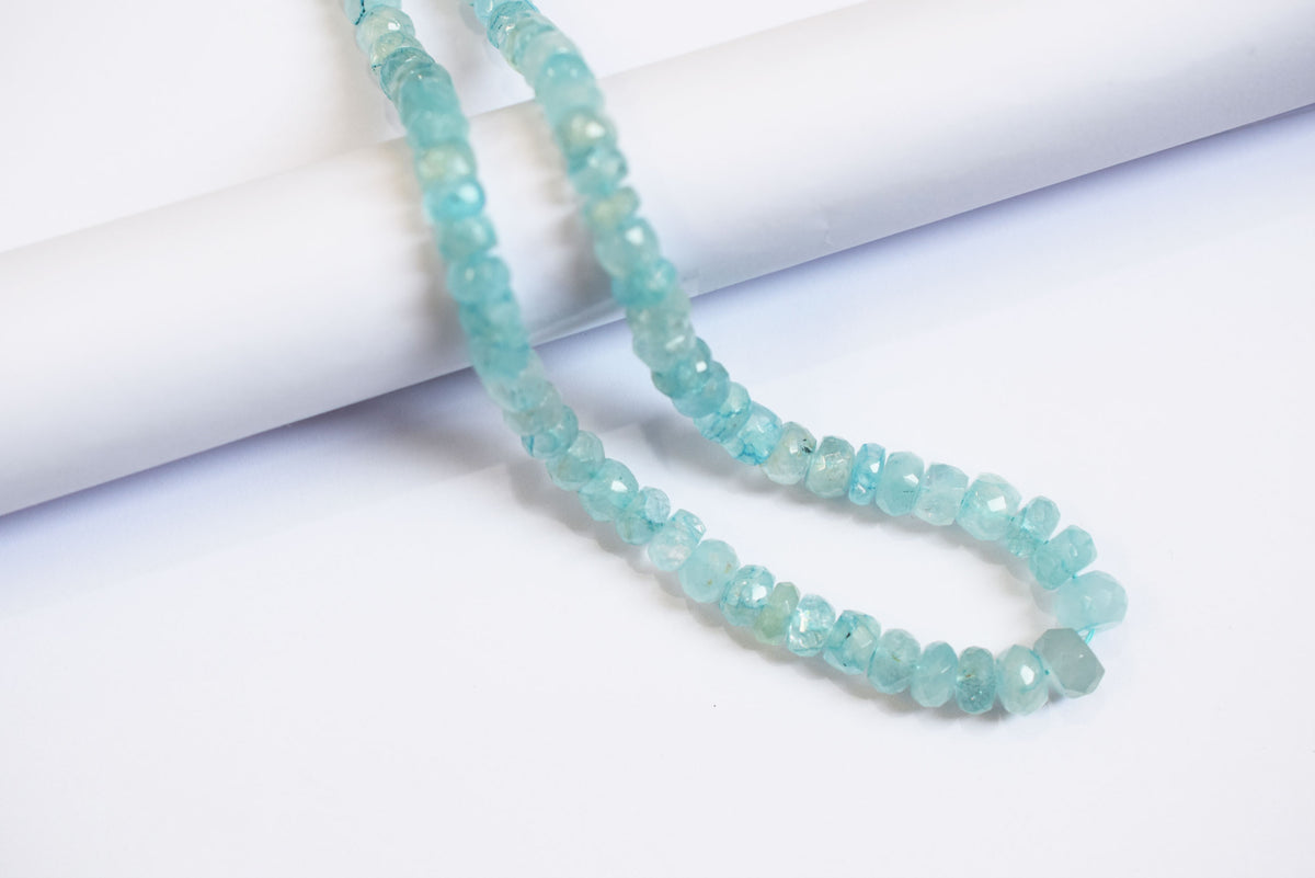 Natural Aquamarine 6.00 To 8.00 mm Shaded Rondelle Faceted Beads , Aquamarine 15 Inches Strand, Sold By Strand , 33156