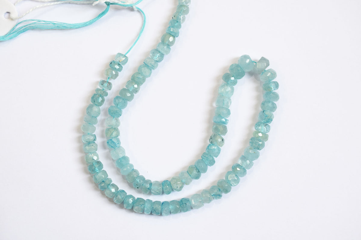 Natural Aquamarine 6.00 To 8.00 mm Shaded Rondelle Faceted Beads , Aquamarine 15 Inches Strand, Sold By Strand , 33156