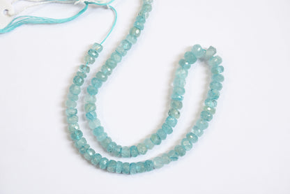 Natural Aquamarine 6.00 To 8.00 mm Shaded Rondelle Faceted Beads , Aquamarine 15 Inches Strand, Sold By Strand , 33156