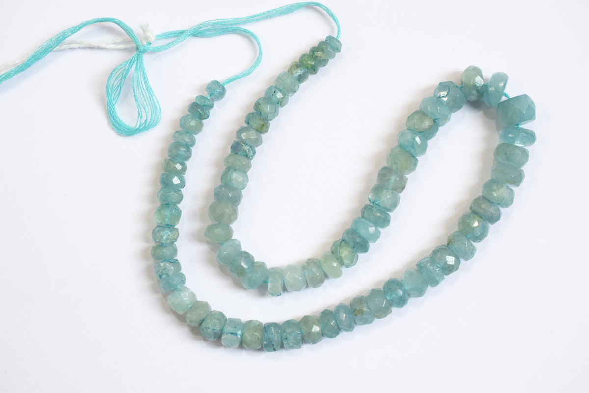 12 Inches Strand, Aquamarine Shaded Rondelle Faceted Beads Strand, Sold By Strand , Beads Size 5.00 To 9.00 mm , 33157