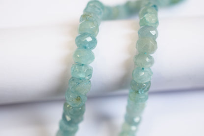 12 Inches Strand, Aquamarine Shaded Rondelle Faceted Beads Strand, Sold By Strand , Beads Size 5.00 To 9.00 mm , 33157