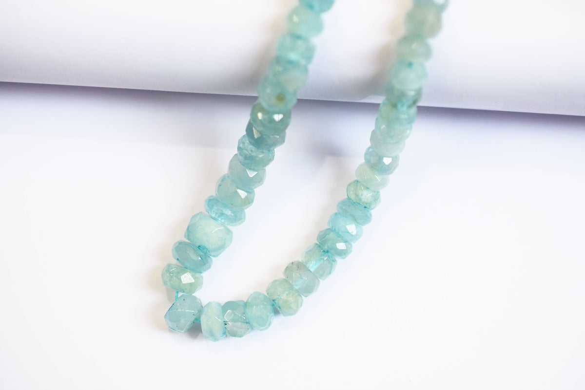 12 Inches Strand, Aquamarine Shaded Rondelle Faceted Beads Strand, Sold By Strand , Beads Size 5.00 To 9.00 mm , 33157