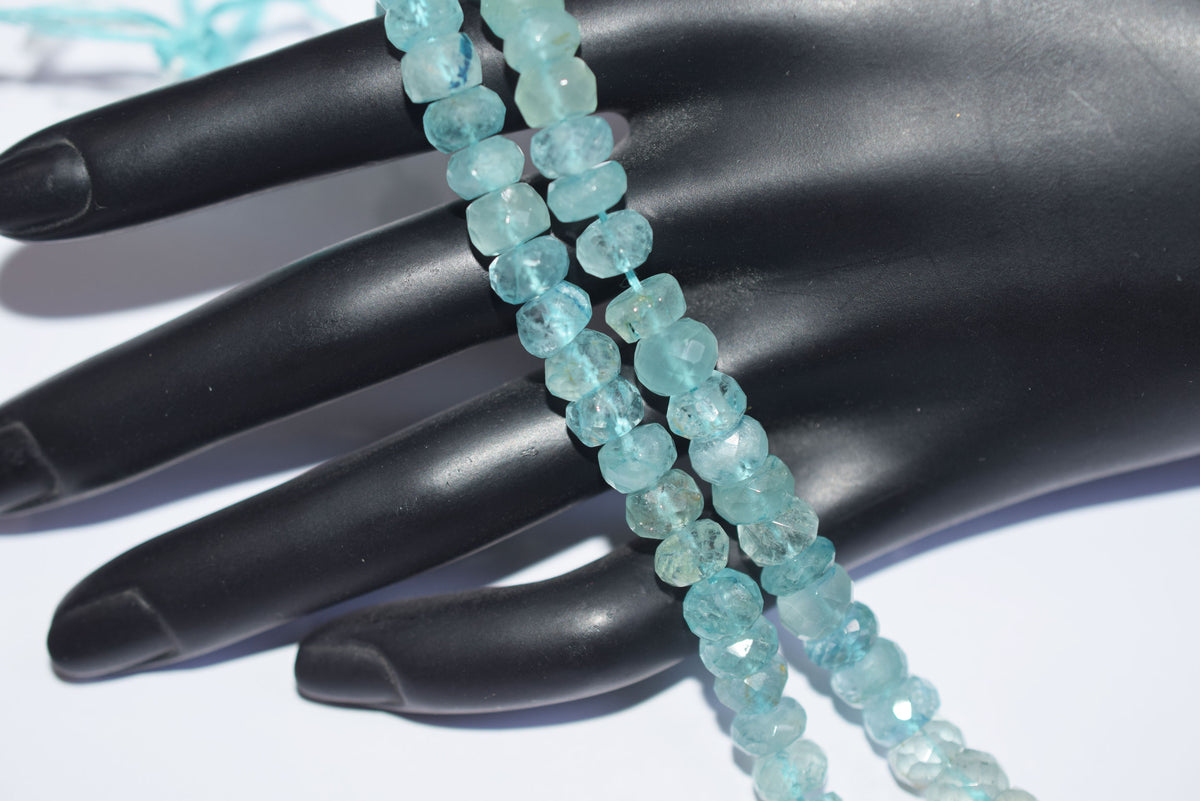 15 Inches Strand, Aquamarine Shaded Rondelle Faceted Beads Strand, Sold By Strand , Beads Size 7.00 To 9.00 mm , 33158