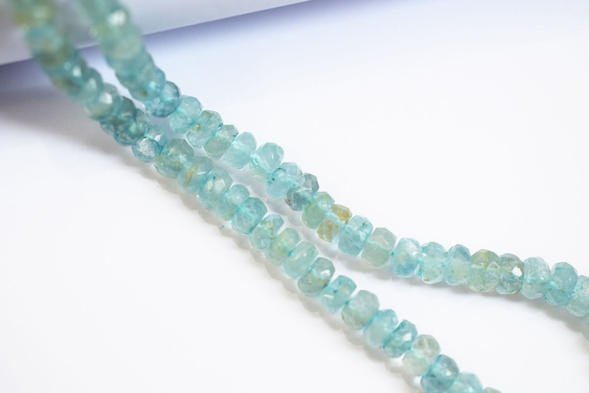 Natural Aquamarine 5.50 To 6.50 mm Shaded Rondelle Faceted Beads , Aquamarine 15 Inches Strand, Sold By Strand , 33159