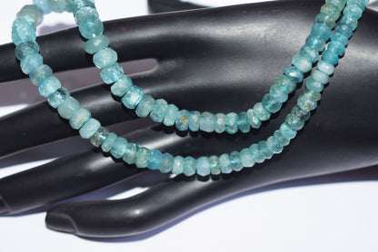 Natural Aquamarine 5.00 To 8.00 mm Shaded Rondelle Faceted Beads , Aquamarine 15 Inches Strand, Sold By Strand , 33160