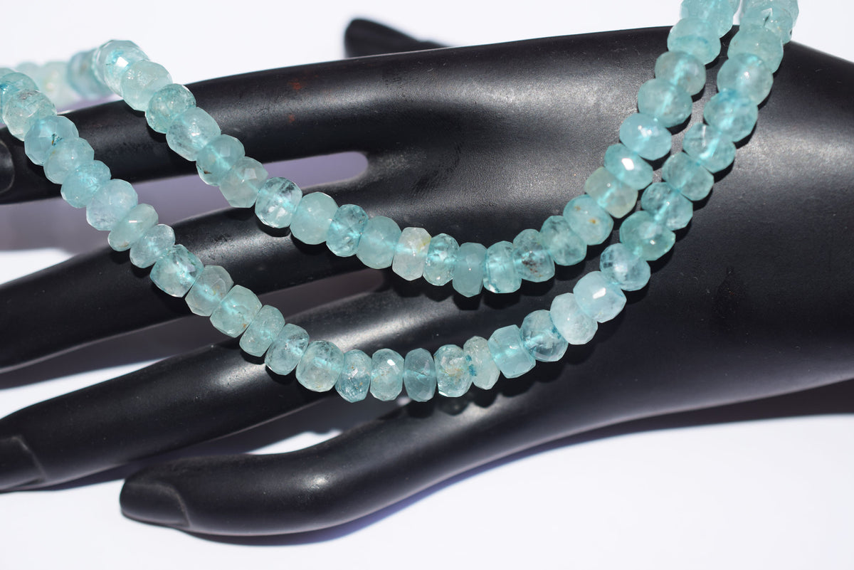 15 Inches Strand, Aquamarine Shaded Rondelle Faceted Beads Strand, Sold By Strand , Beads Size 6.50 To 7.50 mm , 33165