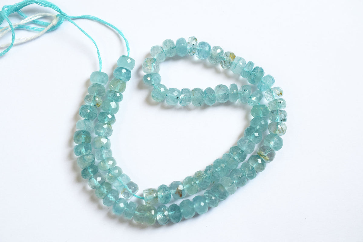 Natural Aquamarine 7.00 to 7.50 mm Shaded Rondelle Faceted Beads , Aquamarine 15 Inches Strand, Sold By Strand , 33167