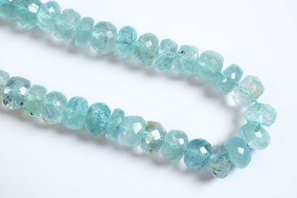 Natural Aquamarine 7.00 to 7.50 mm Shaded Rondelle Faceted Beads , Aquamarine 15 Inches Strand, Sold By Strand , 33167