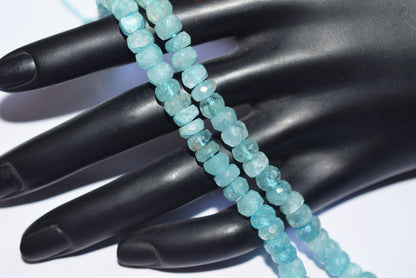 Natural Aquamarine 6.00 to 7.00 mm Shaded Rondelle Faceted Beads , Aquamarine 15 Inches Strand, Sold By Strand , 33168