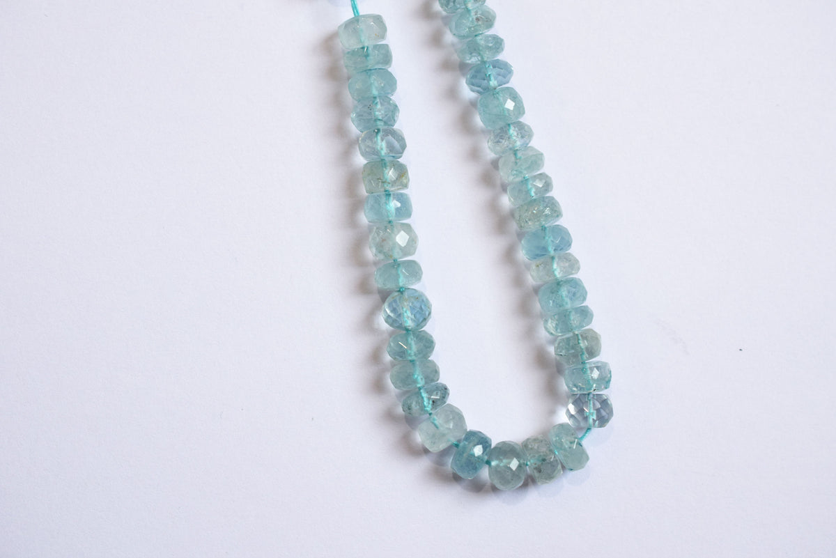 Natural Aquamarine 7.00 mm Shaded Rondelle Faceted Beads , Aquamarine 15 Inches Strand, Sold By Strand , 33172