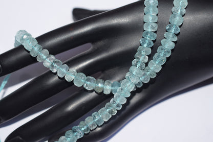 Natural Aquamarine 7.00 mm Shaded Rondelle Faceted Beads , Aquamarine 15 Inches Strand, Sold By Strand , 33172