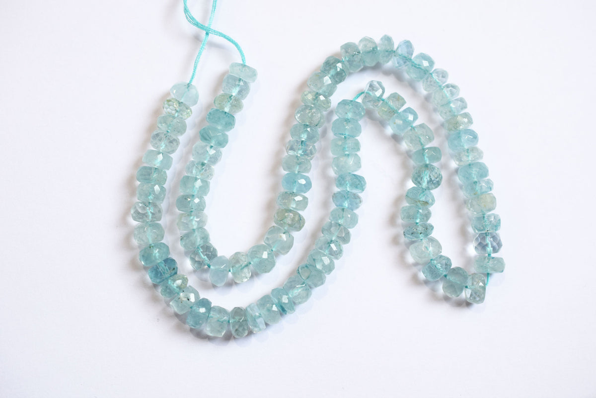 Natural Aquamarine 7.00 mm Shaded Rondelle Faceted Beads , Aquamarine 15 Inches Strand, Sold By Strand , 33172