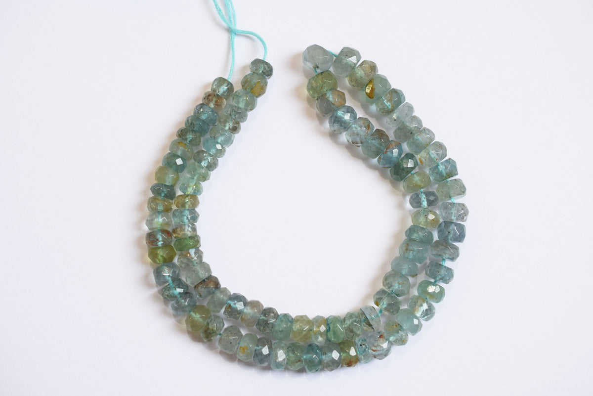 Natural Aquamarine 6.00 to 8.00 mm Shaded Rondelle Faceted Beads , Aquamarine 15 Inches Strand , Sold By Strand , 33176
