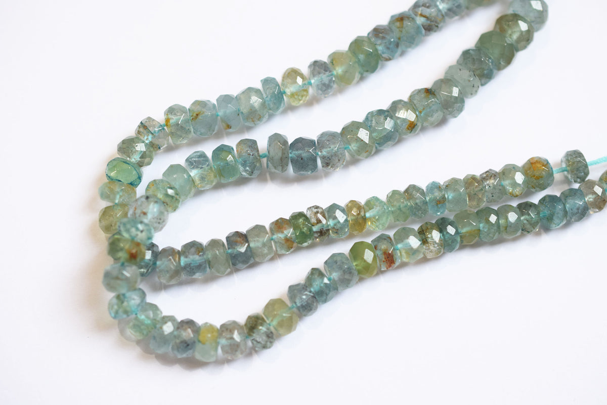 Natural Aquamarine 6.00 to 8.00 mm Shaded Rondelle Faceted Beads , Aquamarine 15 Inches Strand , Sold By Strand , 33176