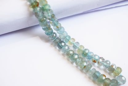 Natural Aquamarine 6.00 to 8.00 mm Shaded Rondelle Faceted Beads , Aquamarine 15 Inches Strand , Sold By Strand , 33176