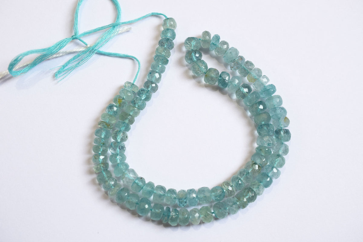 Natural Aquamarine 6.25 to 7.00 mm Shaded Rondelle Faceted Beads , Aquamarine 15 Inches Strand , Sold By Strand , 33177