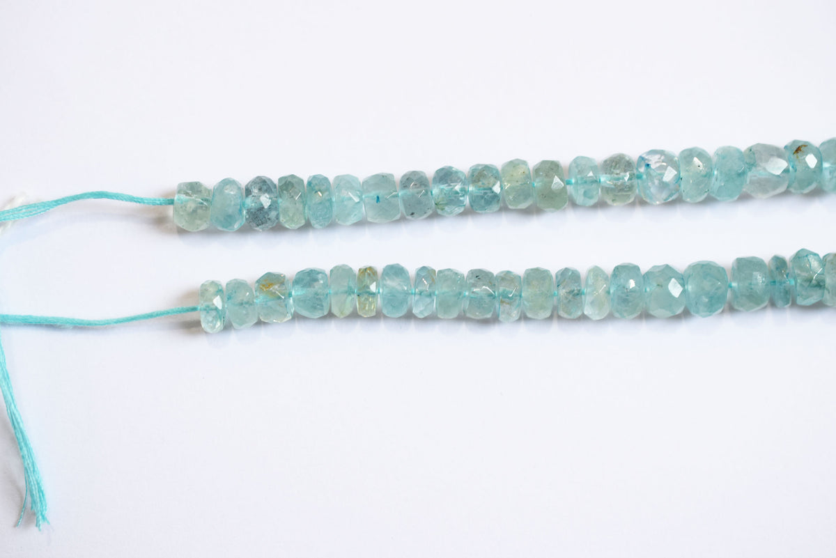 Natural Aquamarine 6.25 to 7.00 mm Shaded Rondelle Faceted Beads , Aquamarine 15 Inches Strand , Sold By Strand , 33177