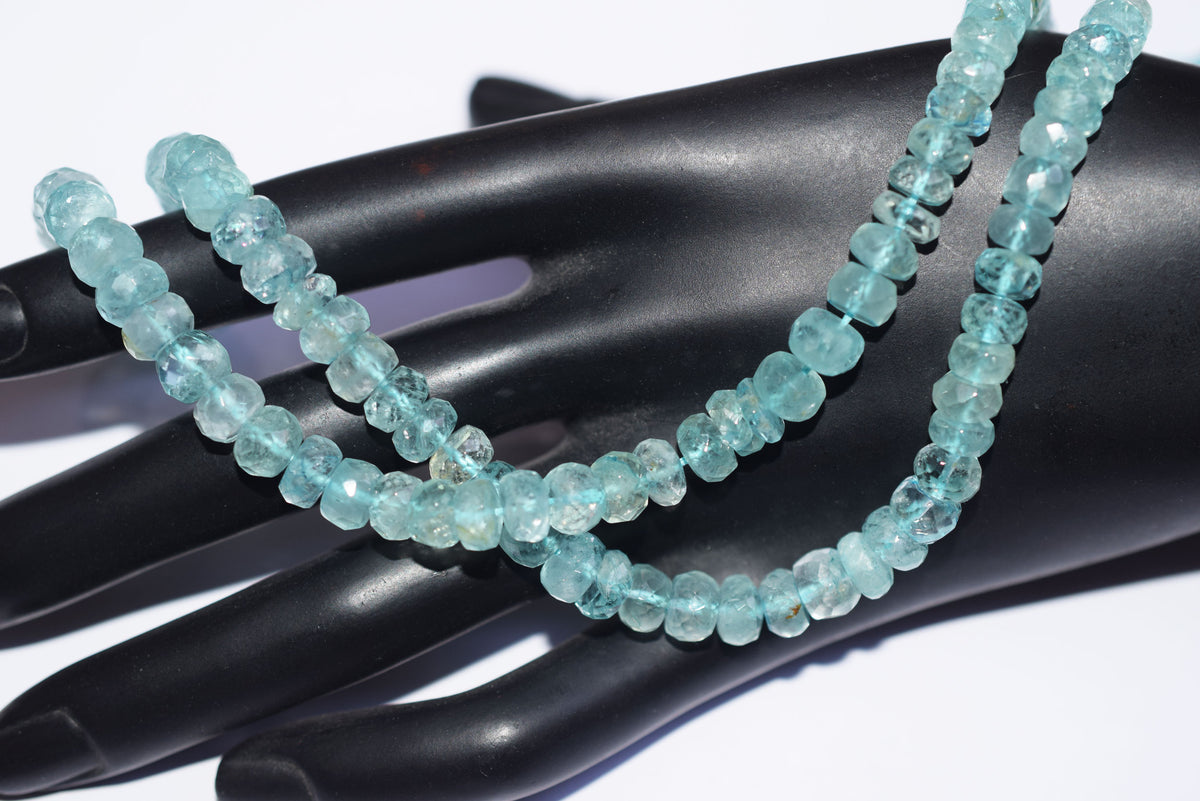 Natural Aquamarine 6.25 to 7.00 mm Shaded Rondelle Faceted Beads , Aquamarine 15 Inches Strand , Sold By Strand , 33177
