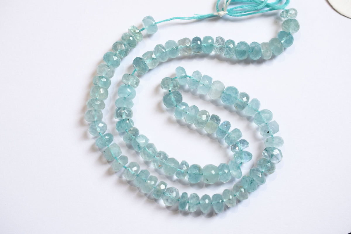 Natural Aquamarine Shaded Rondelle Faceted Beads Strands, 15 Inches Strand, Size 7.50 to 8.00 mm, Sold By Strand , 33179